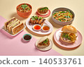 composition of various Asian food on colored background 140533761