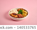 Classic roasted chicken topped with garlic on pink 140533765