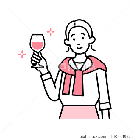 一位女士手拿酒杯,微笑。 一位女士手拿酒杯,微笑。 140533952