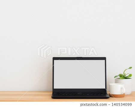 桌上的筆記型電腦和室內植物 桌上的筆記型電腦和室內植物 140534099