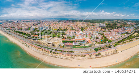 Aerial view of Roman Amphitheatre and Tarragona coastline in Spain Aerial view of Roman Amphitheatre and Tarragona coastline in Spain 140534271