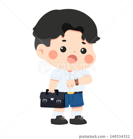 Student Checking Watch While Carrying School Bag Student Checking Watch While Carrying School Bag 140534352