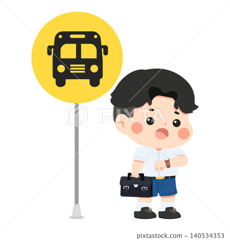 Student Waiting for School Bus Illustration Student Waiting for School Bus Illustration 140534353