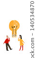 Hand drawn people discussing lightbulb idea in childlike creative business illustration 140534870