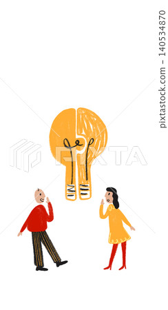 Hand drawn people discussing lightbulb idea in childlike creative business illustration Hand drawn people discussing lightbulb idea in childlike creative business illustration 140534870