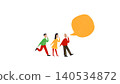 Hand drawn people walking with large speech bubble in childlike communication illustration. 140534872