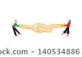 Hand drawn people pulling tangled rope knot in childlike teamwork illustration. 140534886