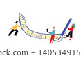 Hand drawn people carrying oversized contract document in simple illustration. 140534915