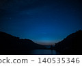 Stars and mountain silhouettes spread across the night sky 140535346
