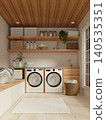 Sustainability in laundry room with natural light and efficient layout. 3D render illustration 140535351