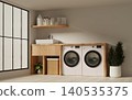 Home laundry space design focusing on minimalism and organization. 3D render illustration 140535375
