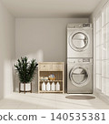 Sustainability in laundry room layout with sleek design aesthetics. 3D render illustration 140535381