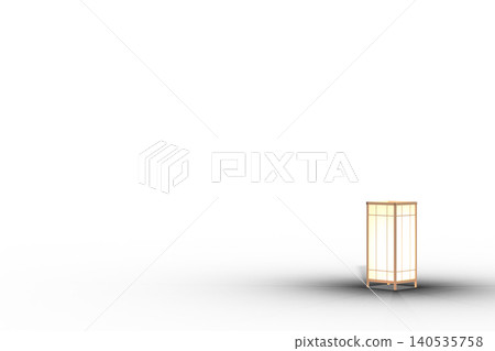 A square, traditional Japanese-style lamp, with the warm glow of an andon (white background). 140535758