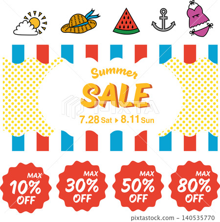 Summer Sale: Pop striped and polka dot banner design, summer illustration 140535770