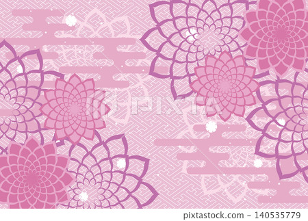 Japanese pattern background: Sayagata pattern with flowers - pink Japanese pattern background: Sayagata pattern with flowers - pink 140535779