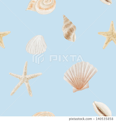 Watercolor illustration seamless pattern of seashells, starfish, and coral Watercolor illustration seamless pattern of seashells, starfish, and coral 140535858