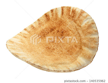 Round pita bread cut out on a white. Isolated 140535962