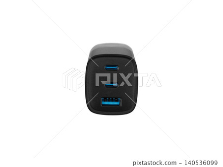 Modern Black 3-Port USB Wall Charger Isolated on White Modern Black 3-Port USB Wall Charger Isolated on White 140536099