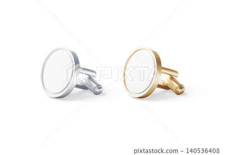 Blank round gold and silver cufflinks toggle mockup png, transparent background, 3d rendering. Empty golden and steel cuff-link mock up cut out. Clear formal sleeve link or pin accessory template. Blank round gold and silver cufflinks toggle mockup png, transparent background, 3d rendering. Empty golden and steel cuff-link mock up cut out. Clear formal sleeve link or pin accessory template. 140536408