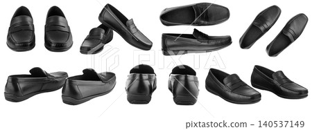 Set men's pair of black moccasins on isolated white background 140537149
