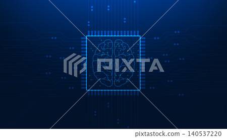 Technology background AI chip with a digital brain inside, representing artificial intelligence, intelligent computing power, machine learning, advanced data processing, technology innovation. Technology background AI chip with a digital brain inside, representing artificial intelligence, intelligent computing power, machine learning, advanced data processing, technology innovation. 140537220