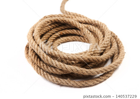 Coiled Rope Cut Out on White. Twisted Rope Close Up Isolated on White. 140537229
