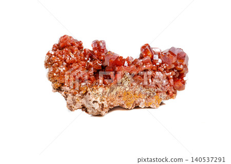 Macro mineral stone Vanadinite on a white background 140537291