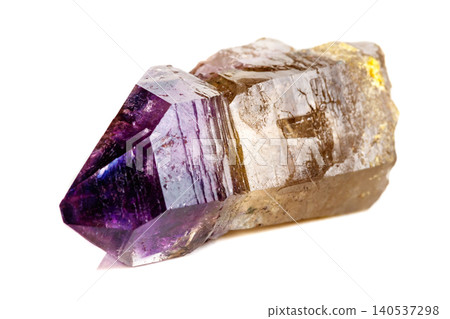 Macro Mineral Stone Amethyst together smoky quartz, rauchtopaz on a white background Macro Mineral Stone Amethyst together smoky quartz, rauchtopaz on a white background 140537298