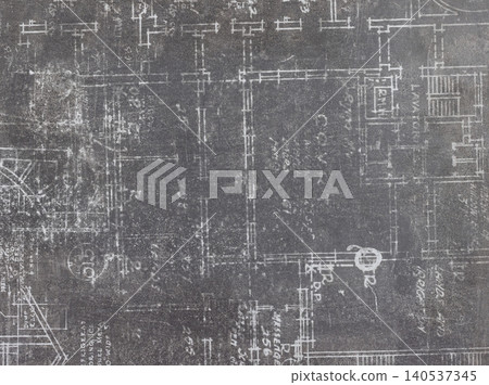 Blueprint showing layout of a building with measurements and notes used for construction in an architect's office Blueprint showing layout of a building with measurements and notes used for construction in an architect's office 140537345
