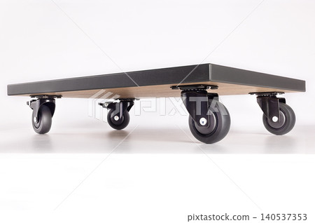 Moving platform with wheels sits on a white background and shows its purpose for transport and support for various items Moving platform with wheels sits on a white background and shows its purpose for transport and support for various items 140537353