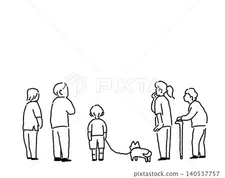 Illustrations and line drawings of people of various generations looking at bulletin boards and notices. Illustrations and line drawings of people of various generations looking at bulletin boards and notices. 140537757