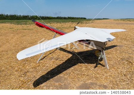 Surveillance drone ready for take-off from catapult launcher Surveillance drone ready for take-off from catapult launcher 140538043