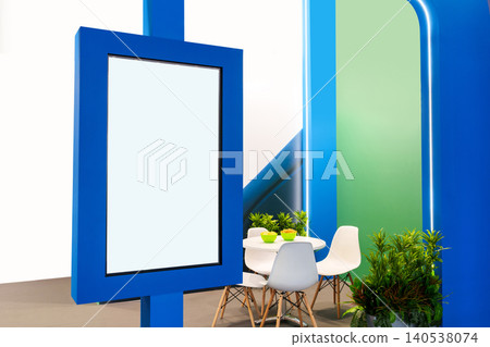 Interactive touch screen kiosk in a modern cafe waiting area Interactive touch screen kiosk in a modern cafe waiting area 140538074