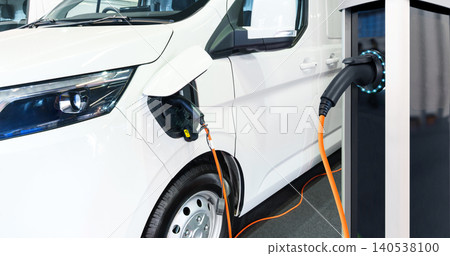 Electric delivery van with electric vehicles charging station. 140538100