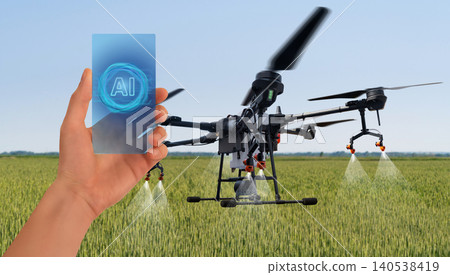 Using artificial intelligence in precision agriculture for drone sprayer control. Smart farming concept. 140538419
