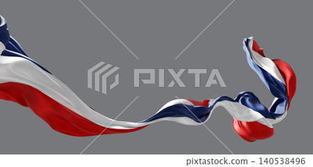 France flag ribbon flowing isolated on grey background with copy space 3D render 140538496