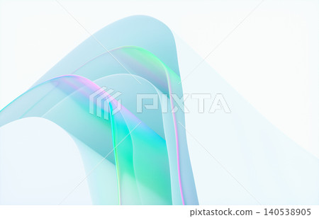Futuristic background with white smooth layered and iridescent rainbow holographic curves, 3d rendering. 140538905