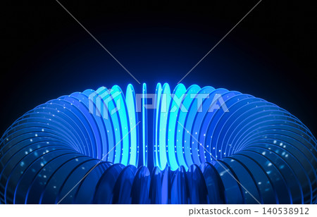 Futuristic blue tech torus server network with glowing glass plates, 3d rendering. Futuristic blue tech torus server network with glowing glass plates, 3d rendering. 140538912