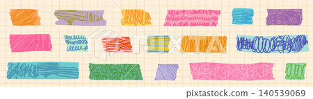 Colorful washi tape with scribble texture set, Masking paper tape with doodle lines for kids birthday designs, journaling, scrapbooking and planners Colorful washi tape with scribble texture set, Masking paper tape with doodle lines for kids birthday designs, journaling, scrapbooking and planners 140539069