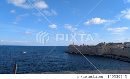 Coast with the fortification at Mediterranean Sea Coast with the fortification at Mediterranean Sea 140539345