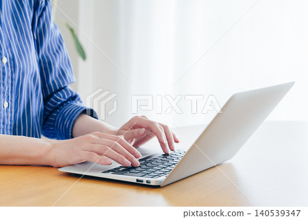 Young woman using a computer at home Young woman using a computer at home 140539347