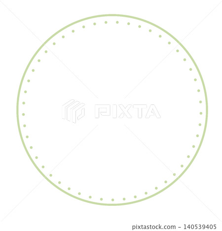 A stylish, bright yellow-green circular frame illustration with a polka dot pattern. 140539405