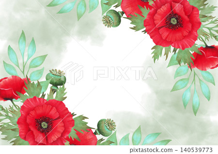 Horizontal frame with poppies and a watercolor splash. Wild Poppy Festival. Hand drawn isolated art. Spring and Labor Day. Template for invitations, printed materials. Symbol of remembrance and peace Horizontal frame with poppies and a watercolor splash. Wild Poppy Festival. Hand drawn isolated art. Spring and Labor Day. Template for invitations, printed materials. Symbol of remembrance and peace 140539773