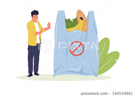 Conscious Man Refusing Single Use Plastic Bag Conscious Man Refusing Single Use Plastic Bag 140539881