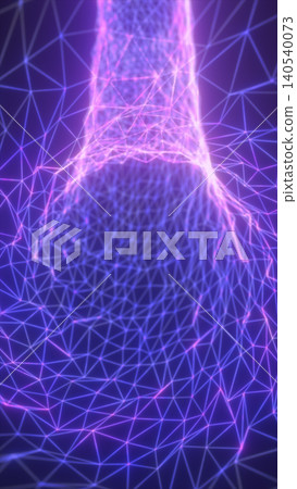 Polygonal human neck and shoulder formed by glowing purple lines, illustrating anatomy, digital structure and futuristic medical visualization Polygonal human neck and shoulder formed by glowing purple lines, illustrating anatomy, digital structure and futuristic medical visualization 140540073