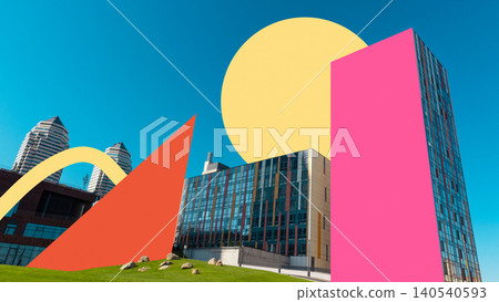 Colorful geometric copy spaces over modern city architecture Colorful geometric copy spaces over modern city architecture 140540593