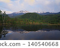 The sunrise over Ichinose Park in Norikura Highlands, with a view of Mount Norikura reflected in the water from Maime Pond. 140540668