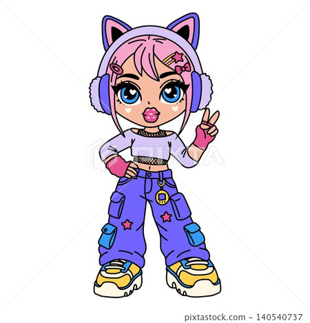 Hand Drawn Pink Hair Fashion Girl Clipart Hand Drawn Pink Hair Fashion Girl Clipart 140540737
