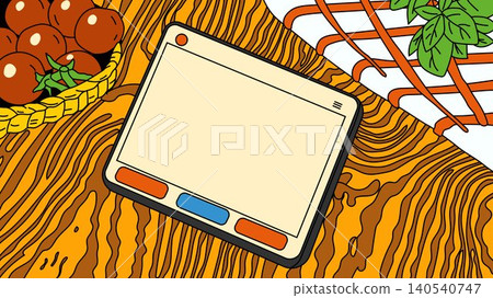 Tablet Food App Mockup on Kitchen Table Illustration Tablet Food App Mockup on Kitchen Table Illustration 140540747