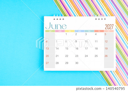 Desk calendar for June 2027 for planning on colorful. Desk calendar for June 2027 for planning on colorful. 140540795
